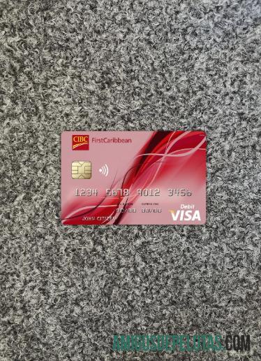 Bahama FirstCaribbean International bank visa kartu tampilan foto depan makering