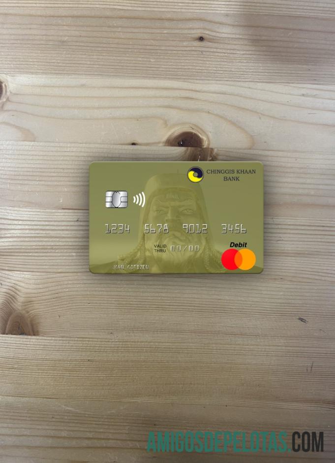 Mongolia Chinggis Khaan bank mastercard tampilan foto depan templat