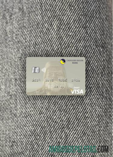 Mongolia Chinggis Khaan bank visa Debit kartu tampilan foto depan sampel
