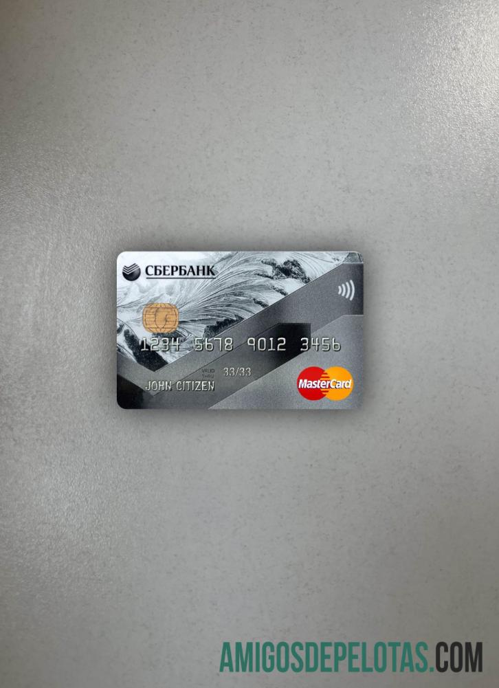 Rusia Sberbank Mastercard abu-abu tampilan foto depan sampel