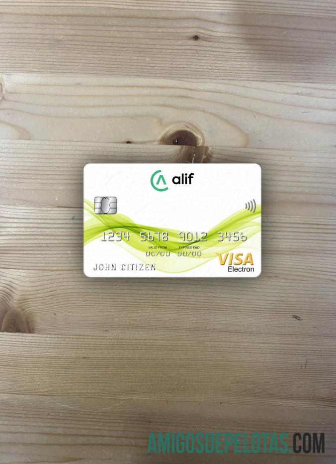 Tajikistan Alif bank visa electron kartu tampilan foto depan pratinjau