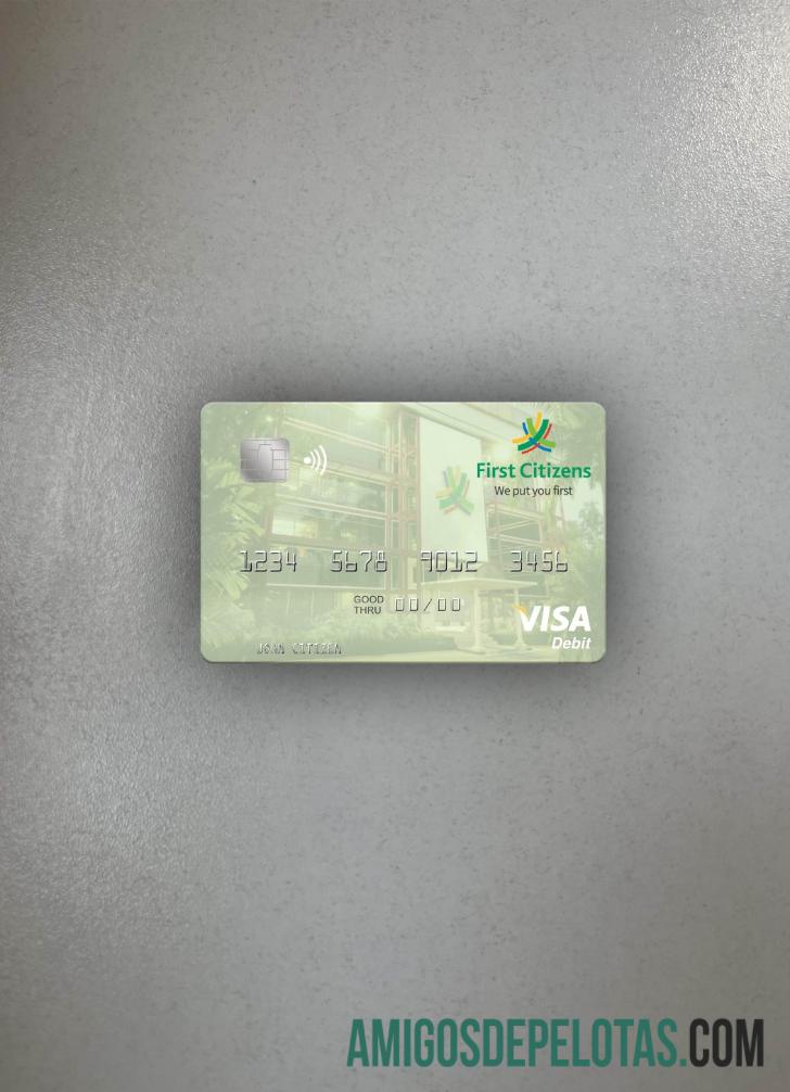 Trinidad dan Tobago First Citizes bank visa Debit kartu tampilan foto depan makering