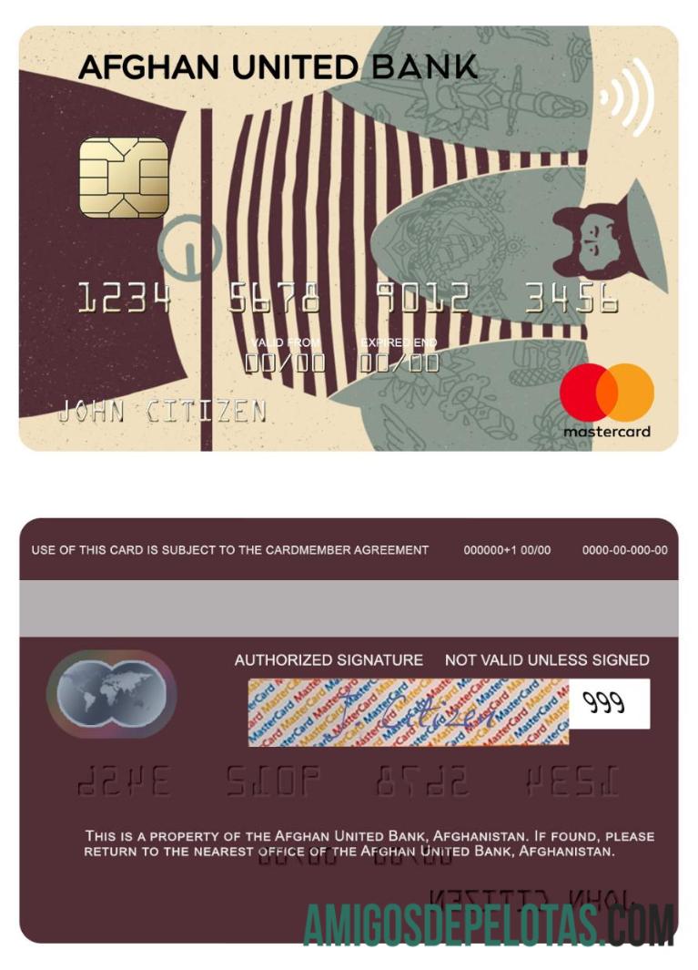 Afganistan Afghan United bank mastercard templat