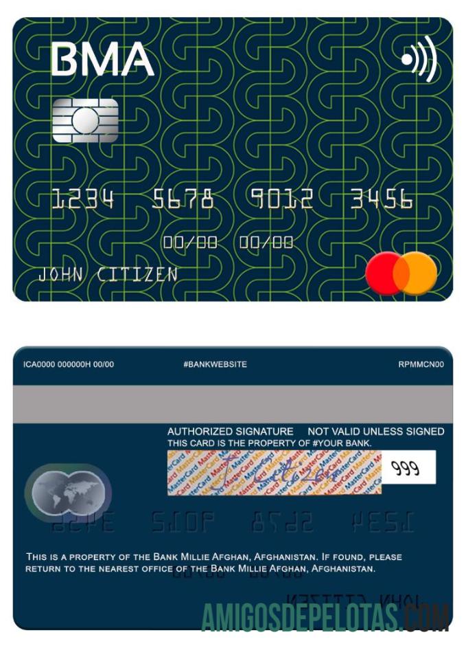 Afganistan bank Millie Afghan mastercard sampel