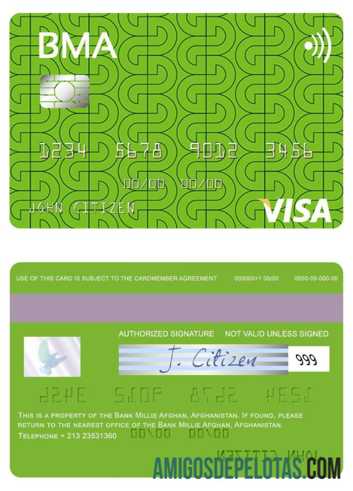 Afganistan bank Millie Afghan visa kartu sampel