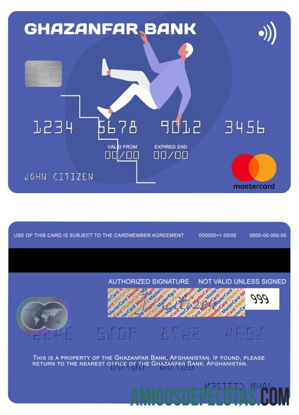 Afganistan Ghazanfar bank mastercard templat