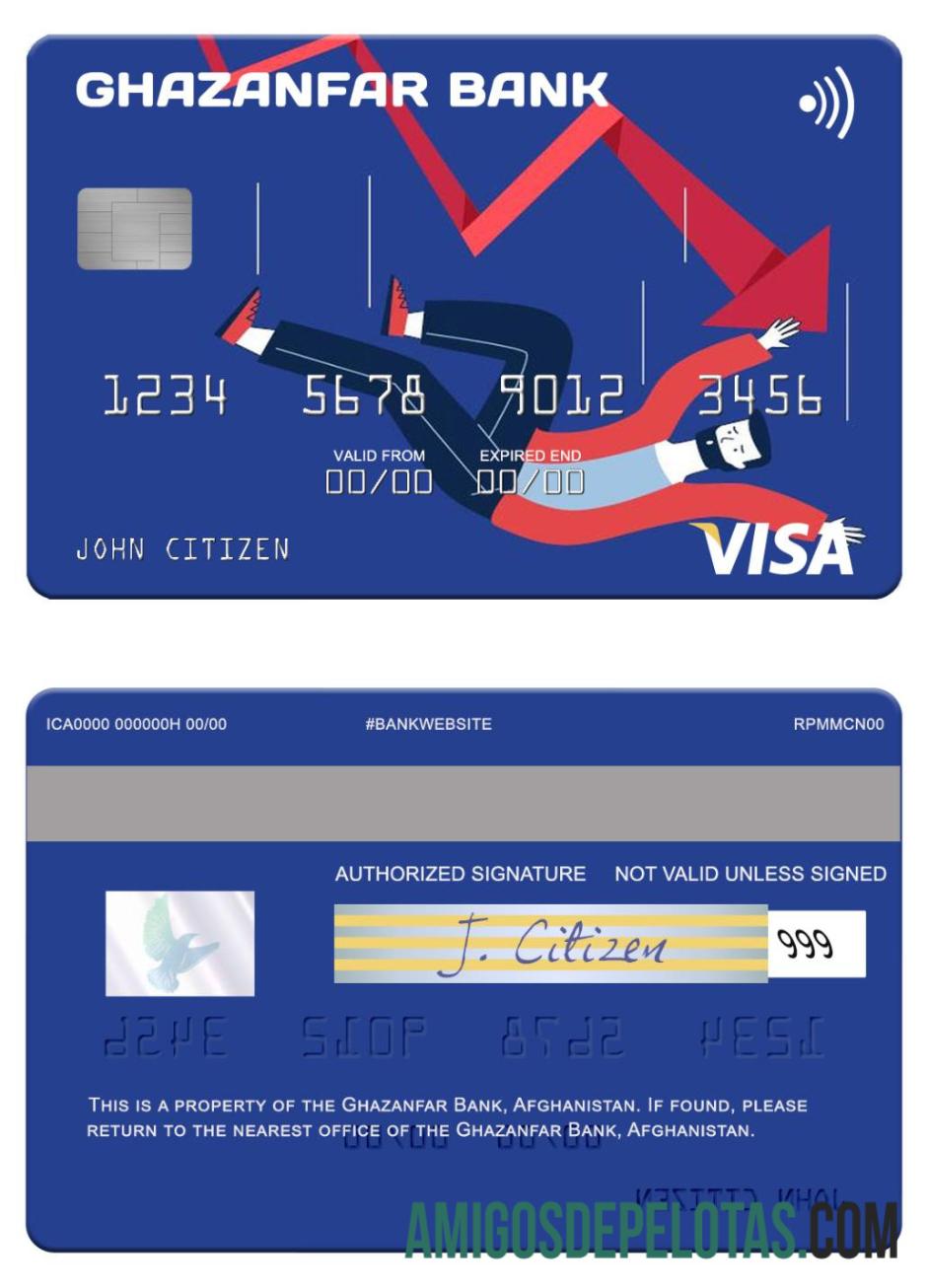 Afganistan Ghazanfar bank visa kartu sampel