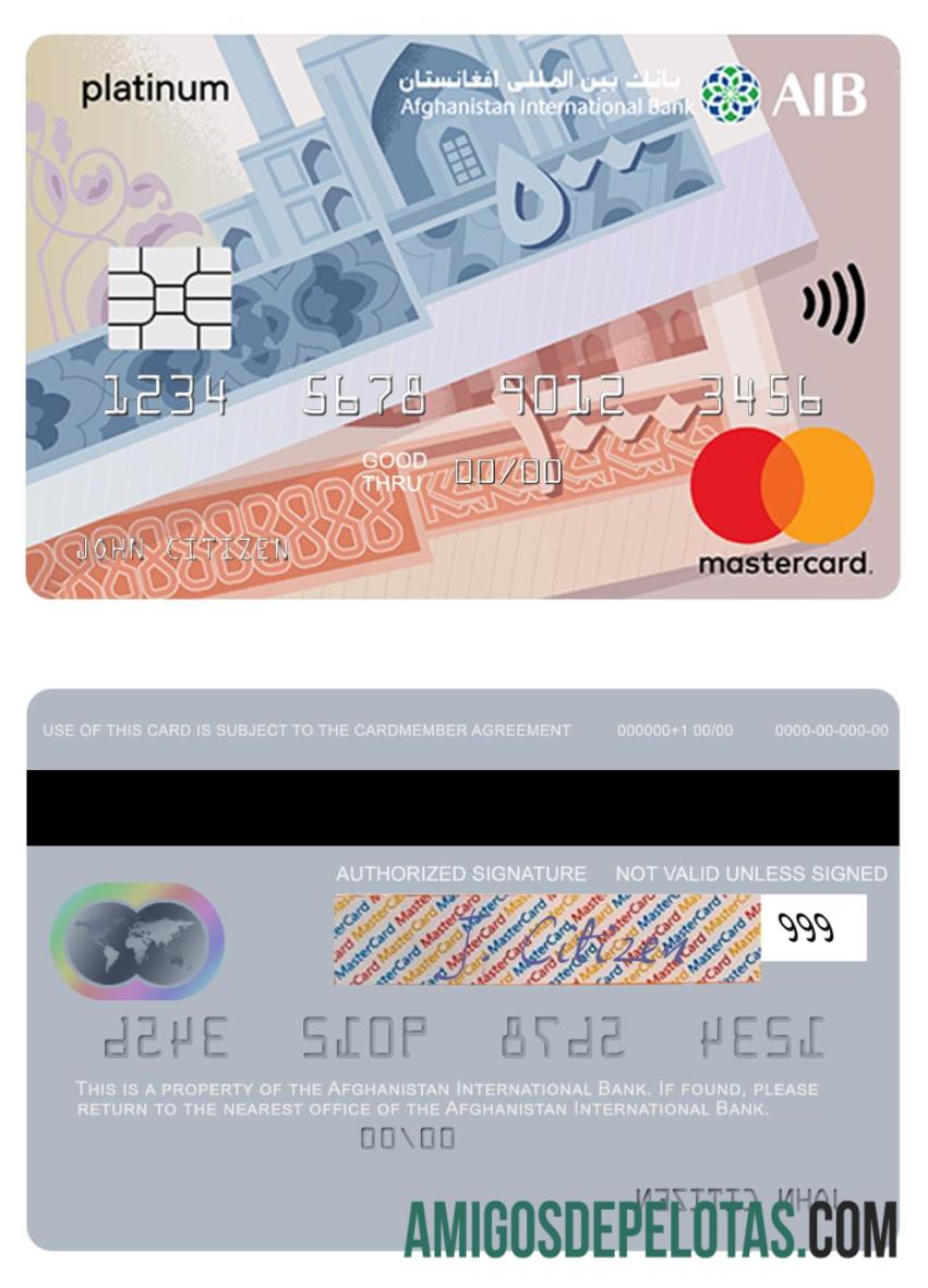 Afganistan International bank mastercard platinum templat