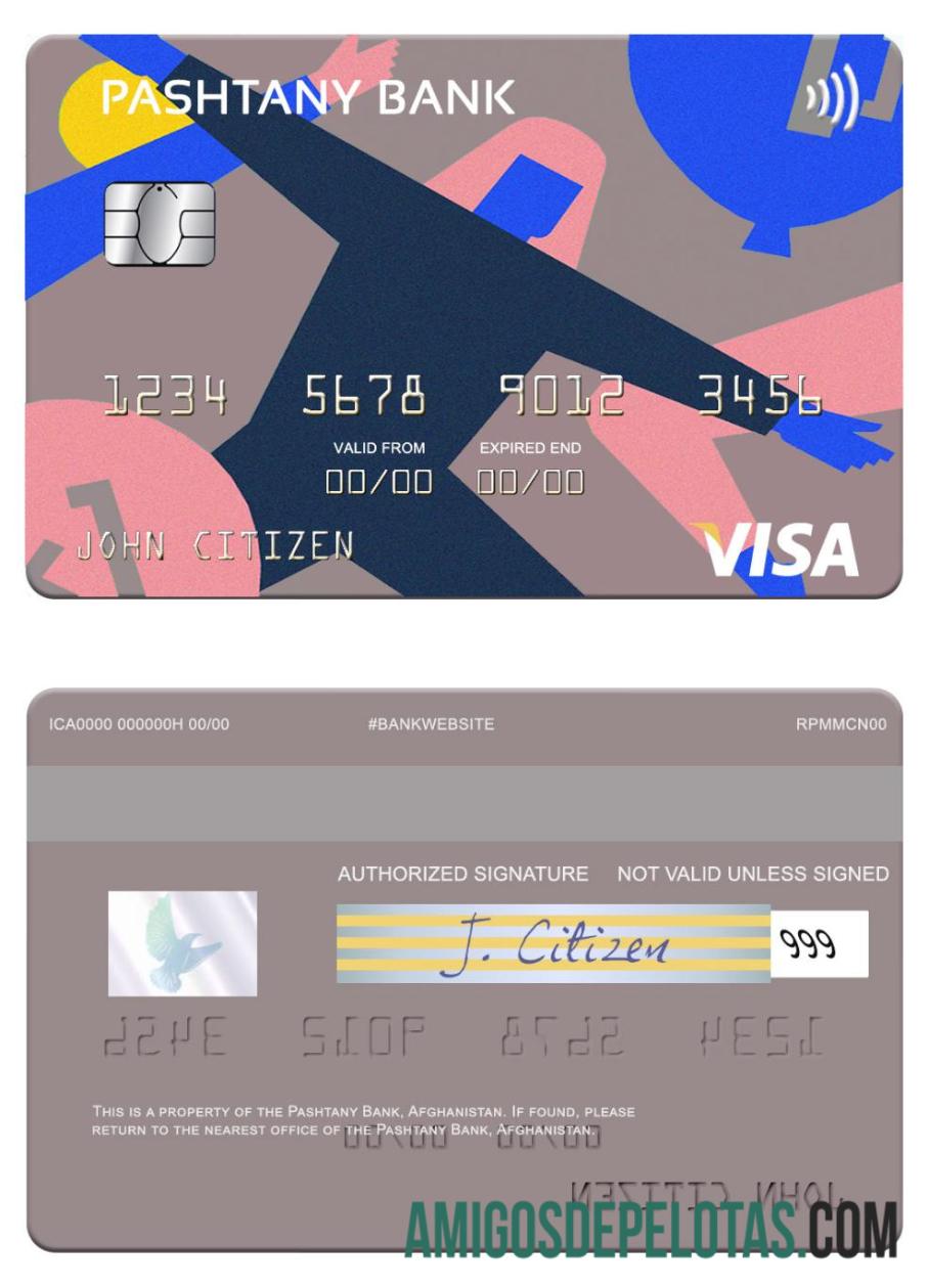 Afganistan Pashtany bank visa kartu desain
