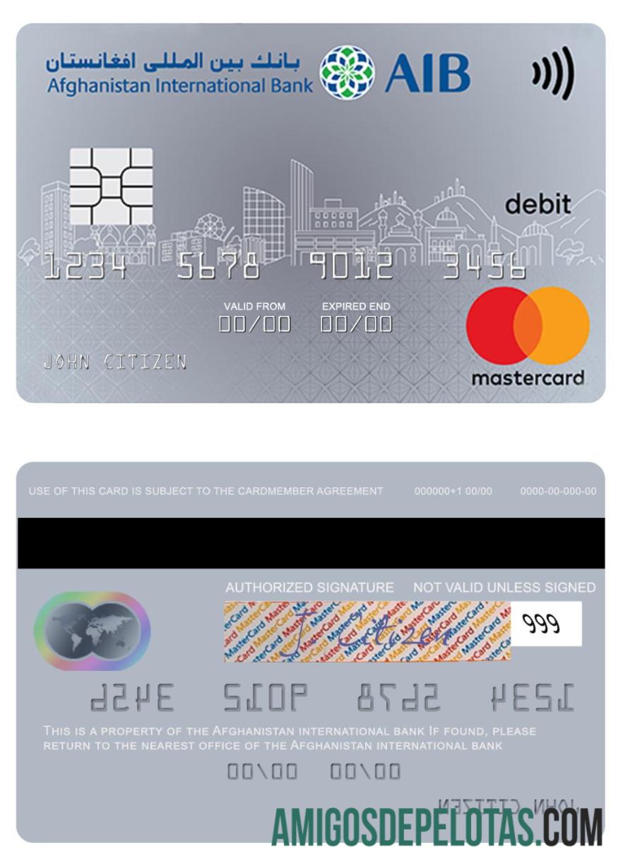 Afganistan international bank mastercard Debit sampel