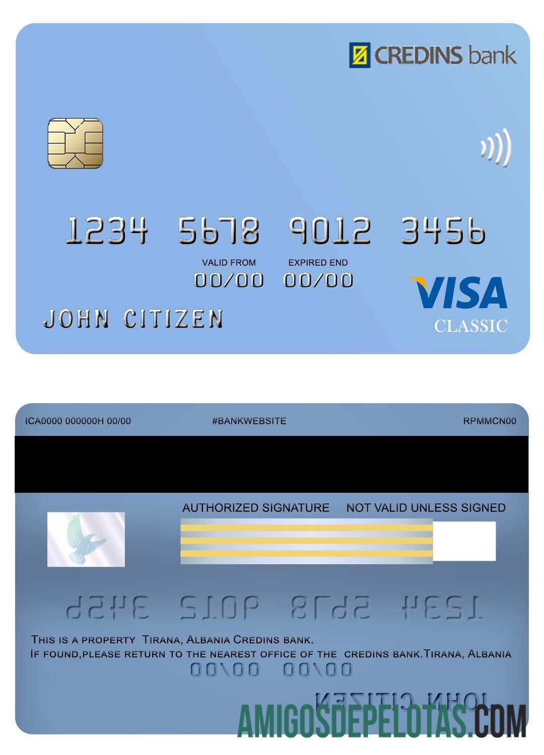 Albania Credins bank visa Debit templat