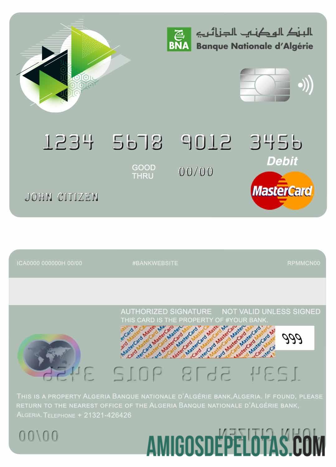 Aljazair Banque Nationale dΓÇÖAlge╠ürie (BNA) bank master Debit kartu makering