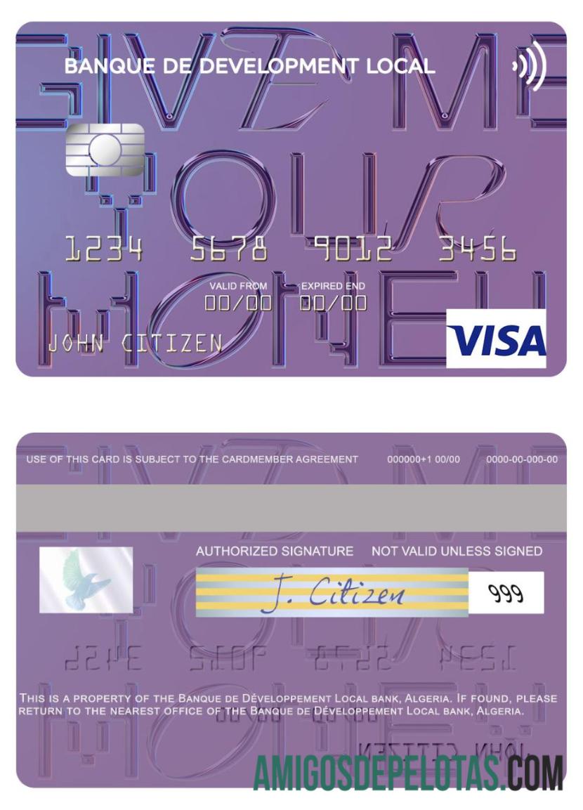 Aljazair Banque de De╠üveloppement Local visa kartu templat
