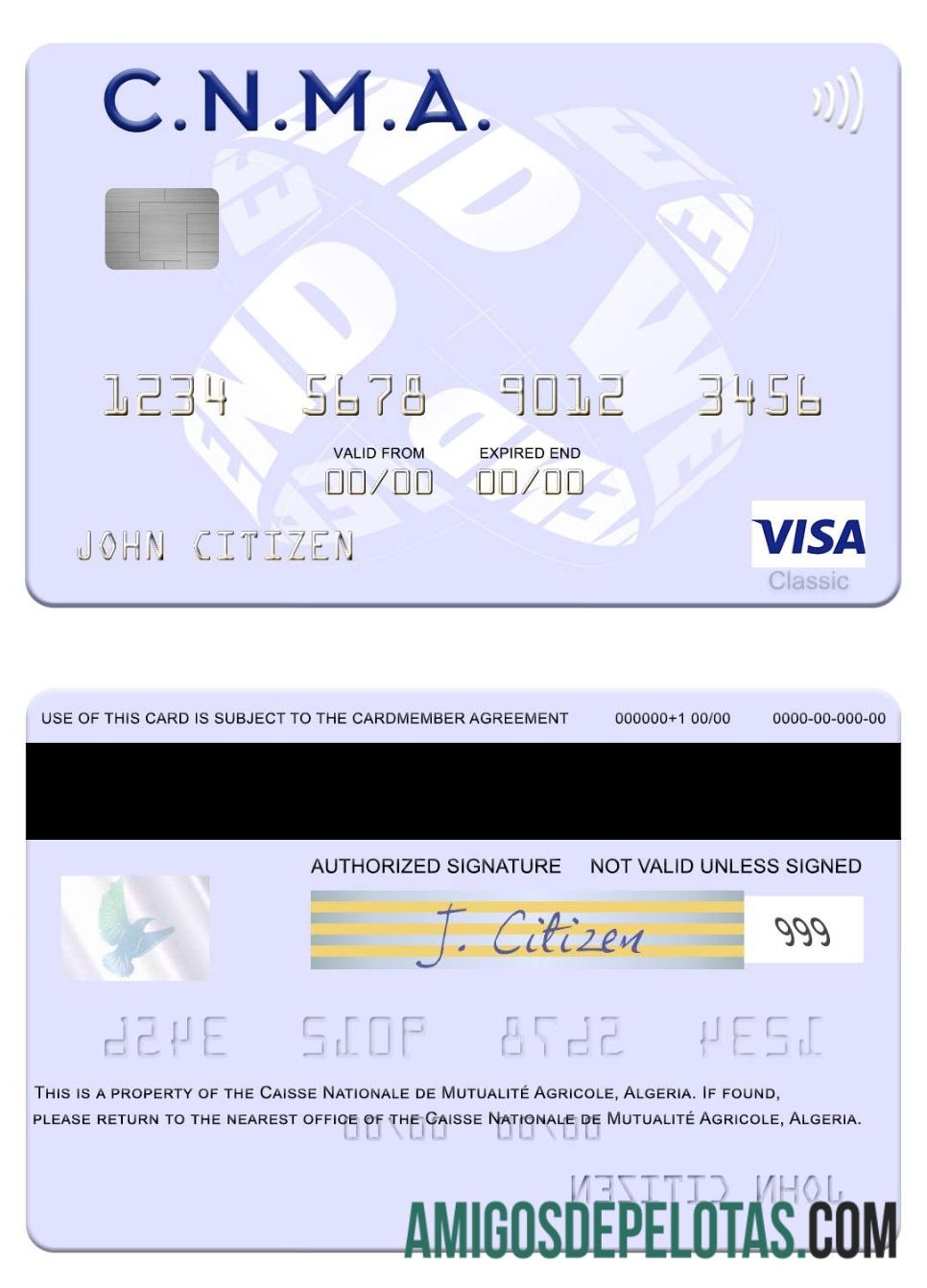Aljazair Caisse Nationale de Mutualite╠ü Agricole visa kartu templat