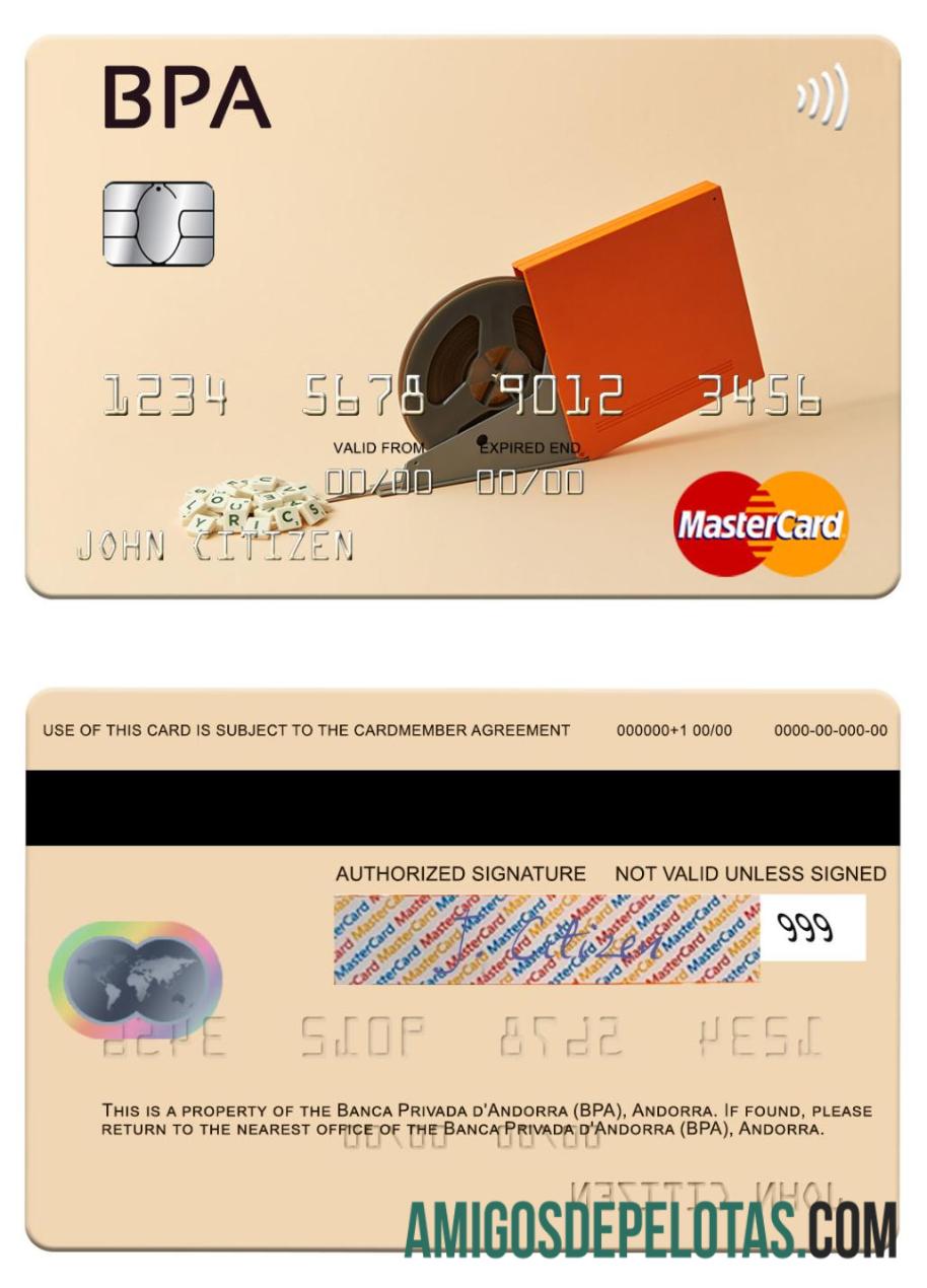 Andorra Banca Privada d'Andorra (BPA) mastercard sampel