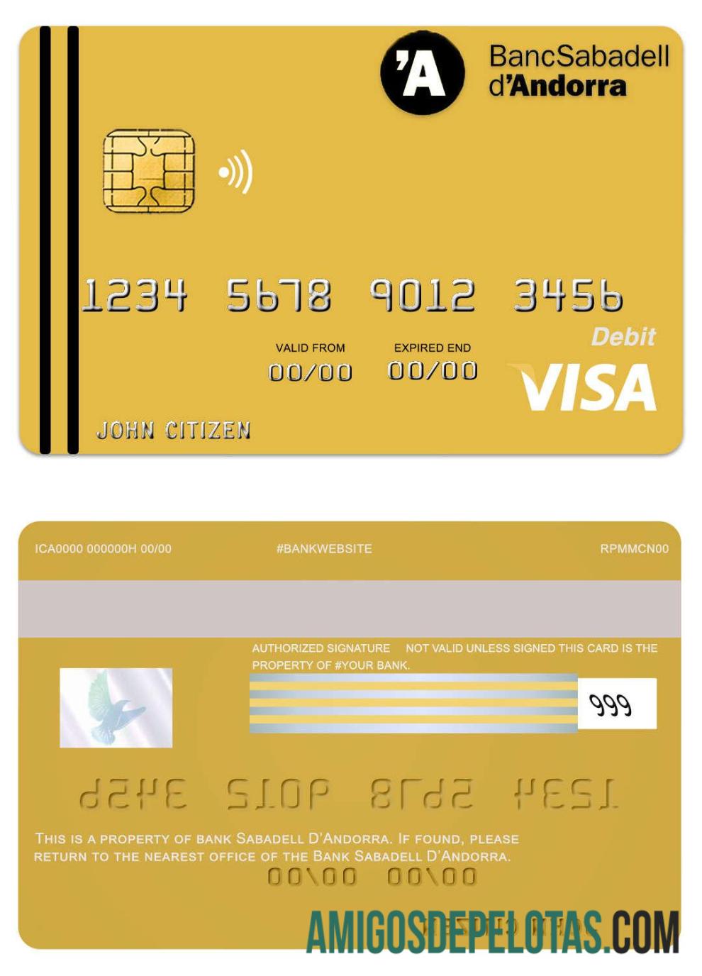 Andorra bank Sabadell bank visa kartu templat