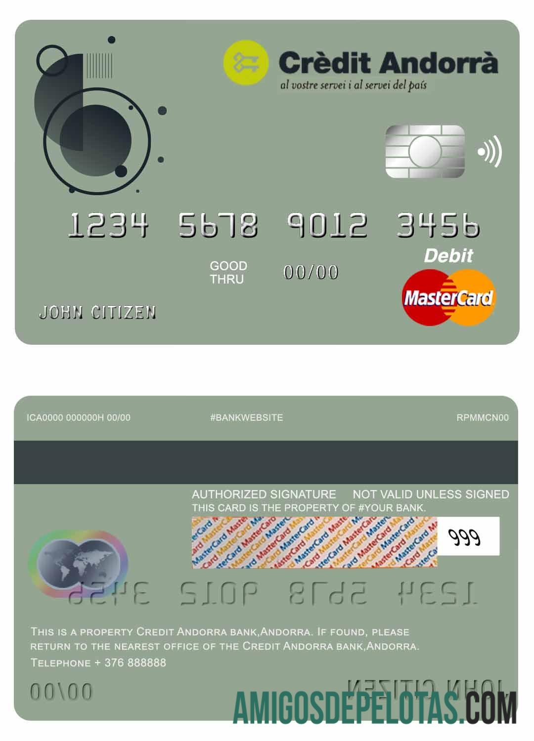 Andorra Kredit Andorra bank master kartu sampel