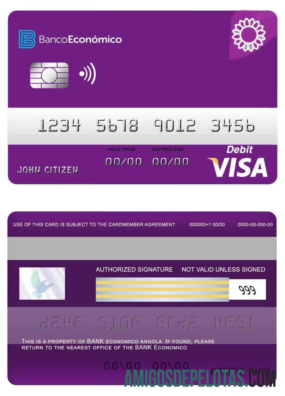 Angola bank Economio visa Debit kartu sampel