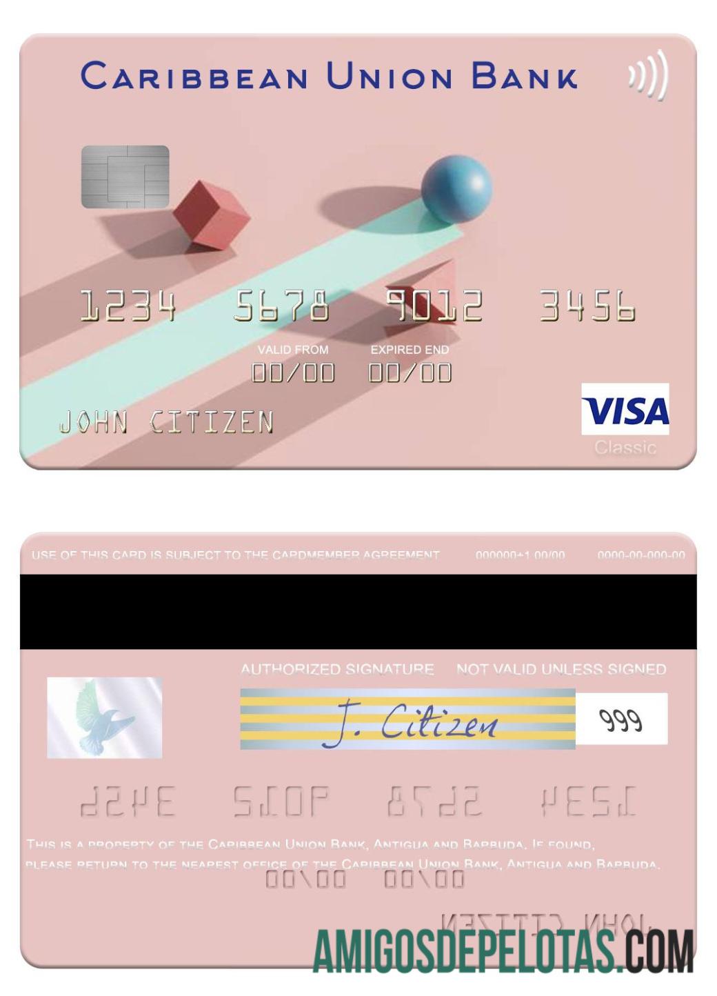 Antigua dan Barbuda Caribbean serikat bank visa kartu pratinjau
