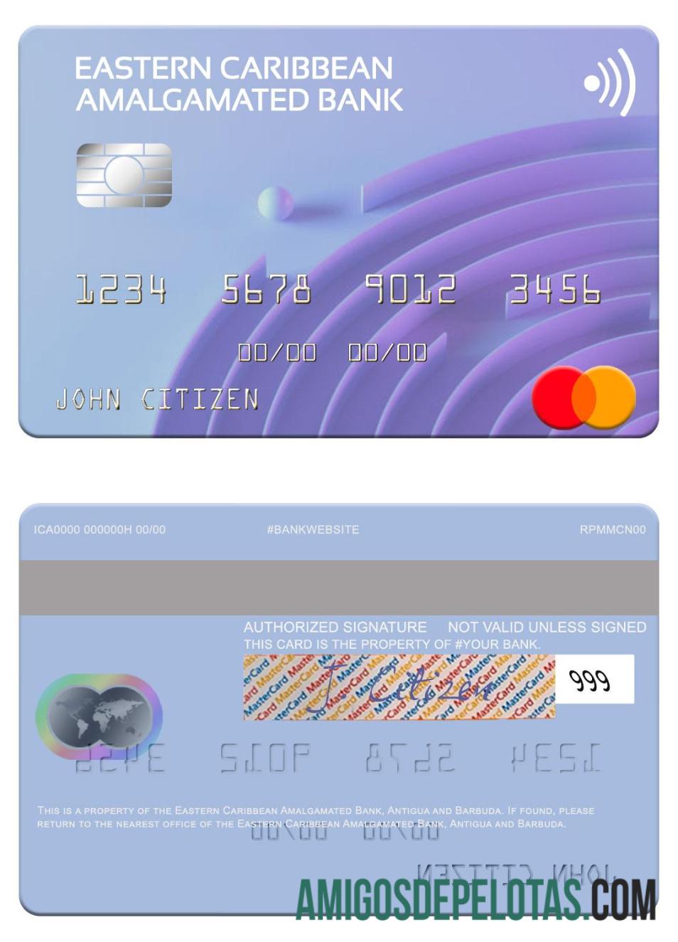 Antigua dan Barbuda Eastern Caribbean Amalgamated bank mastercard sampel