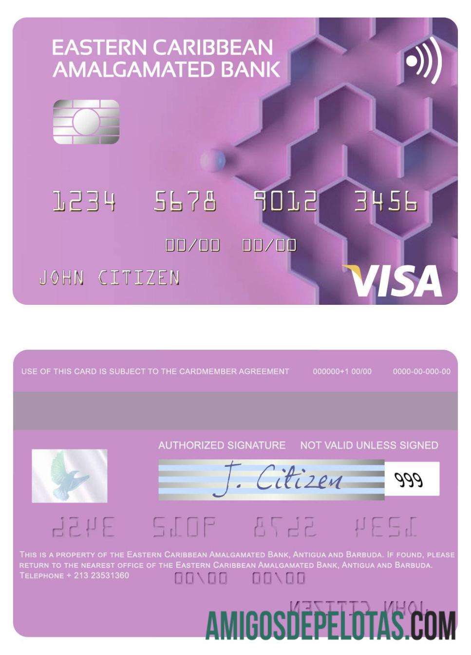 Antigua dan Barbuda Eastern Caribbean Amalgamated bank visa kartu sampel