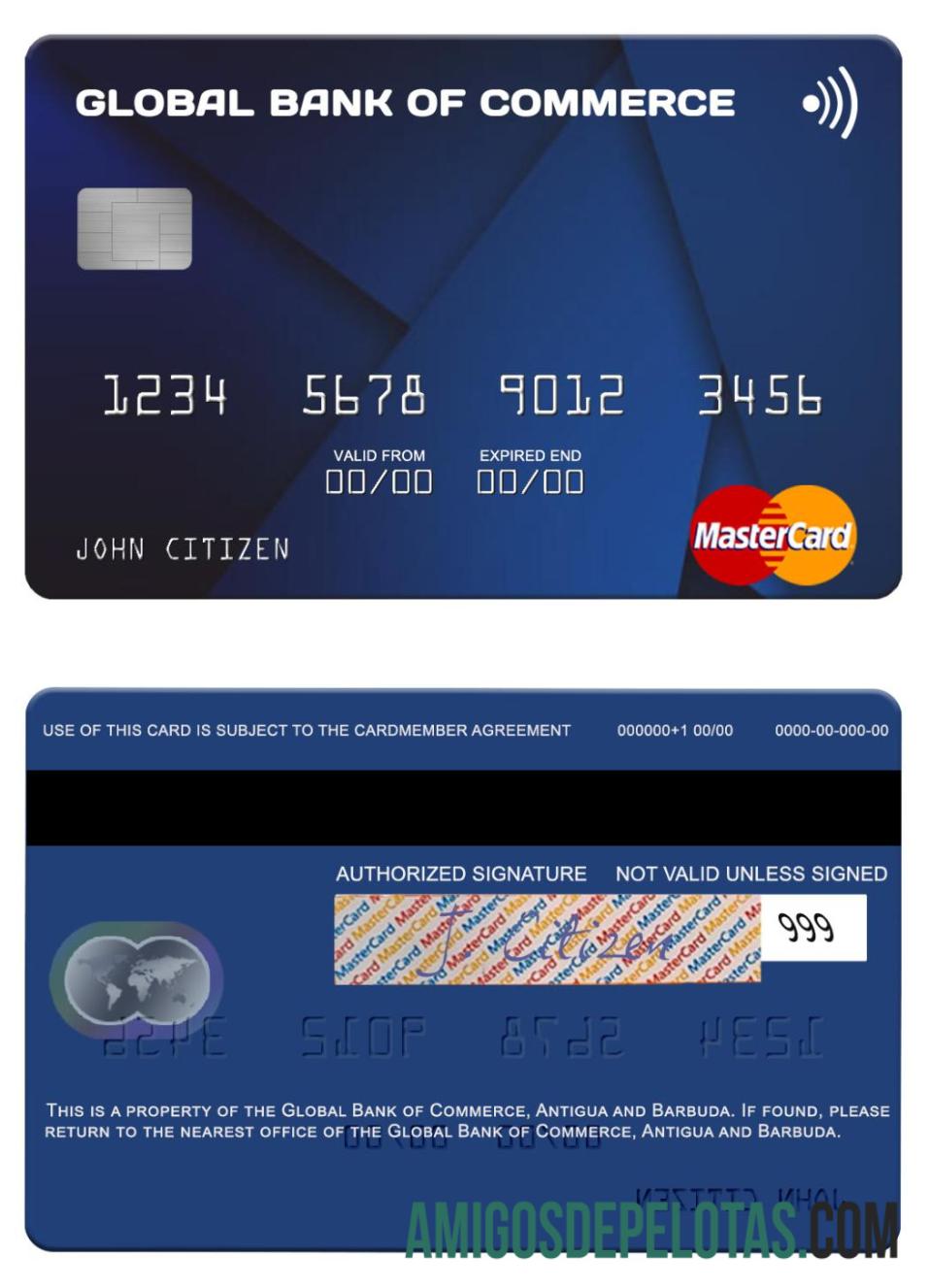 Antigua dan Barbuda Global bank of Commerce mastercard desain