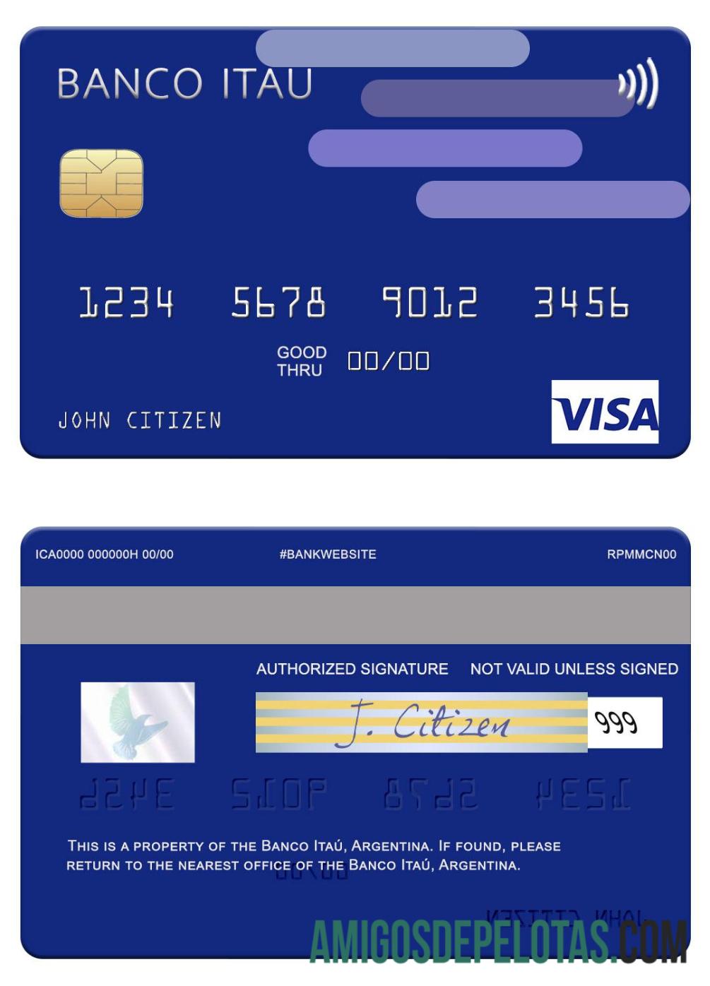 Argentina Banco Itau╠ü Argentina visa kartu sampel