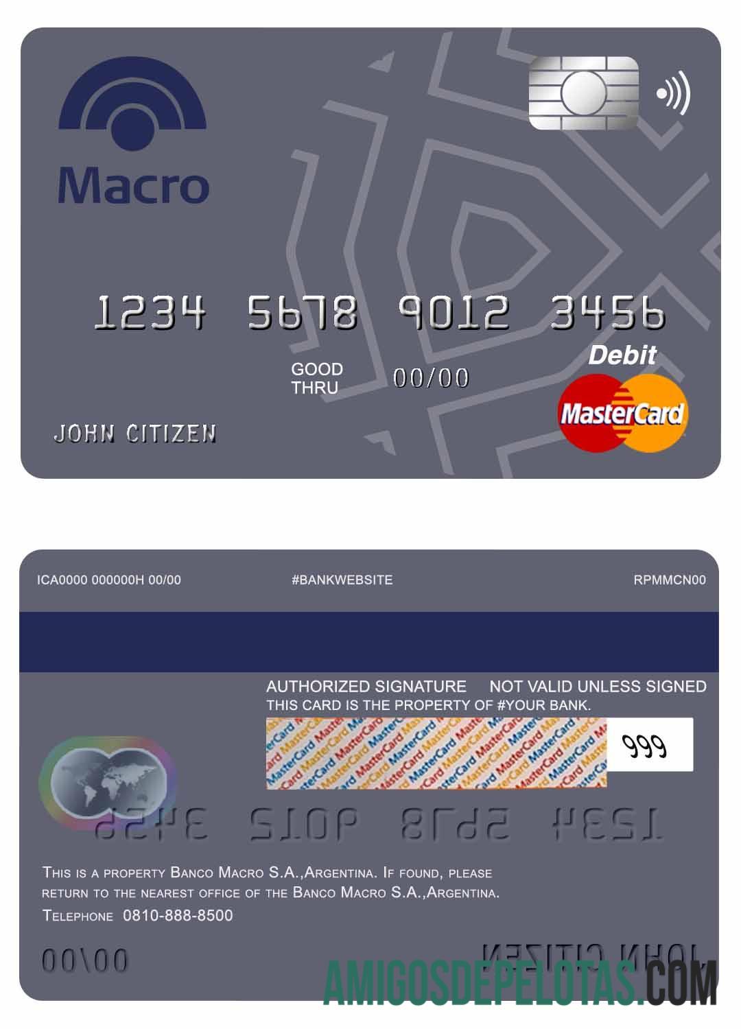Argentina Banco Macro S.A. bank mastercard Debit kartu sampel