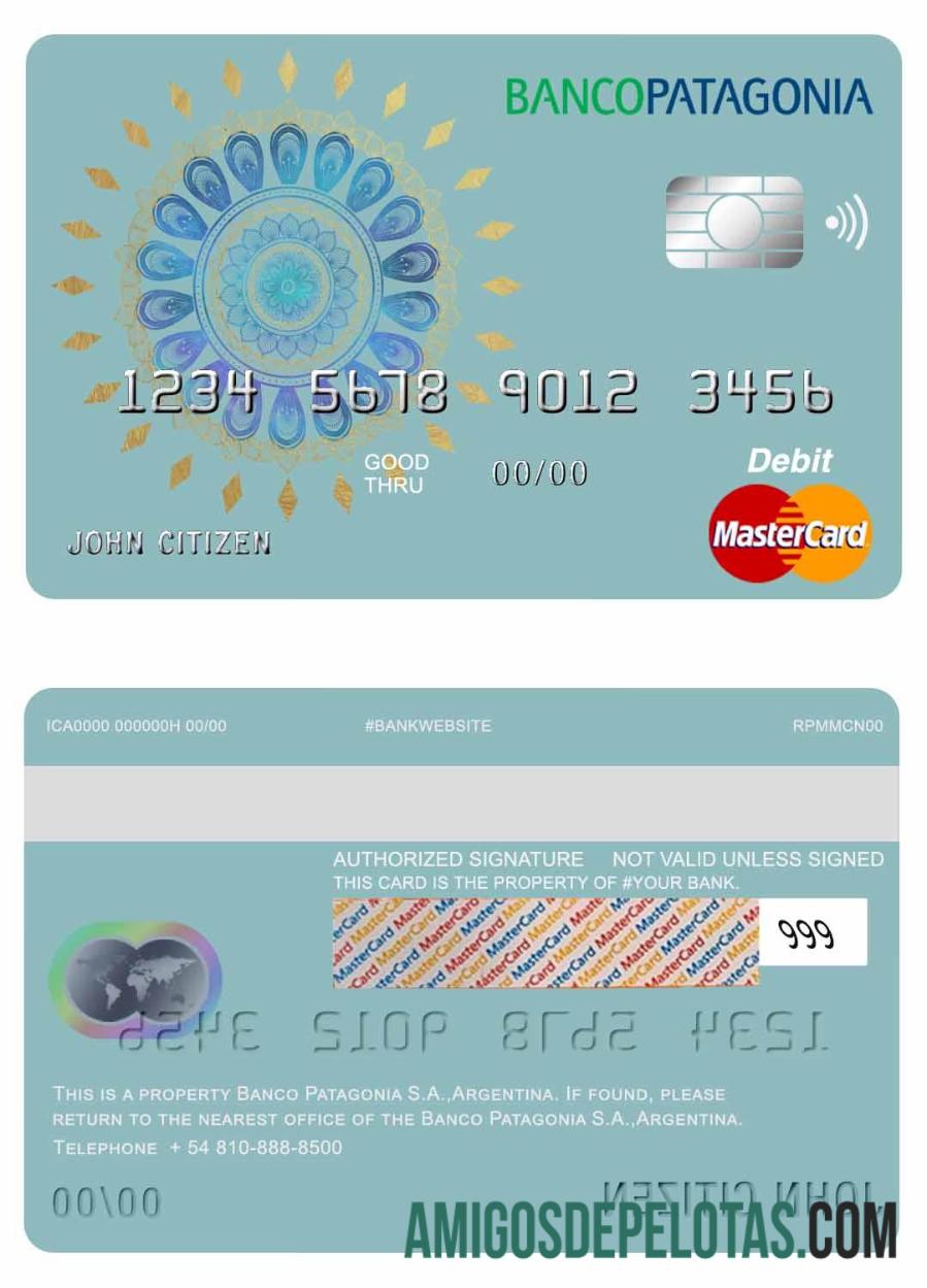Argentina Banco Patagonia S.A. bank mastercard Debit kartu templat