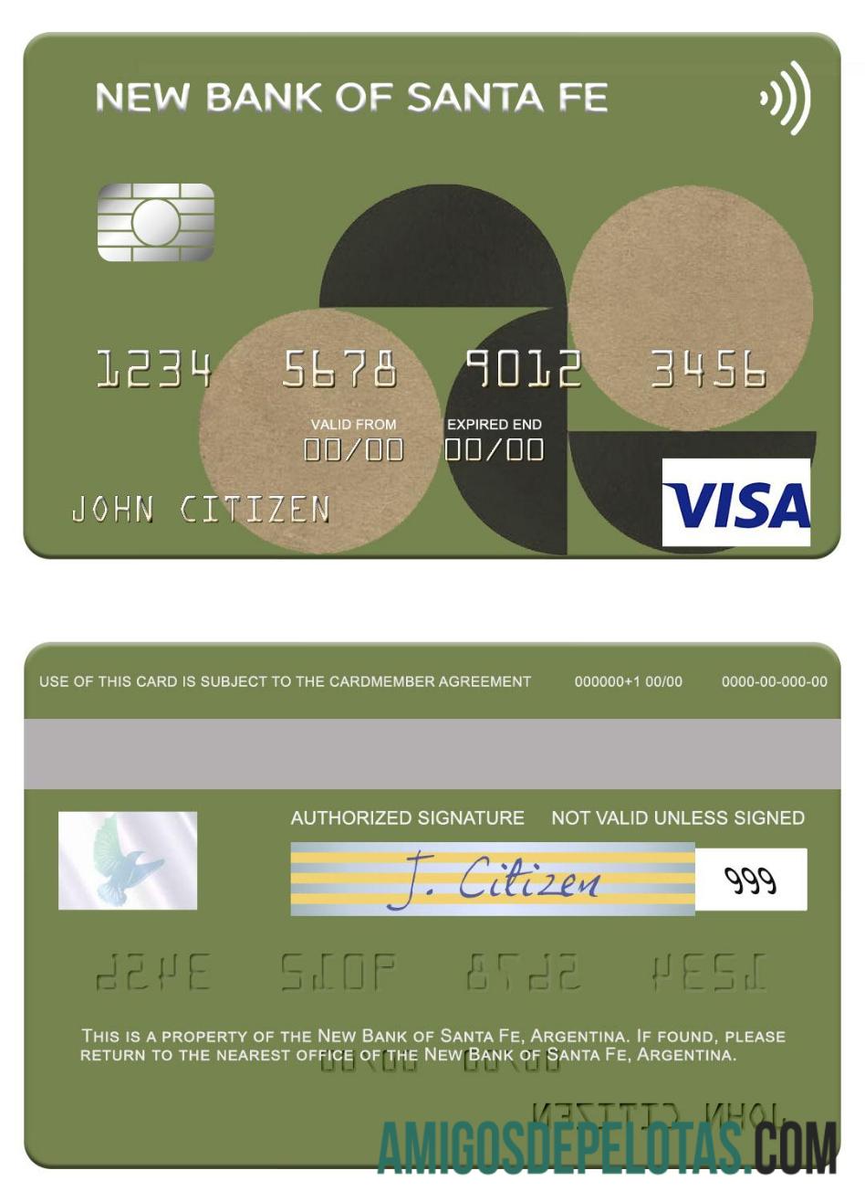 Argentina Baru bank of Santa Fe visa kartu templat