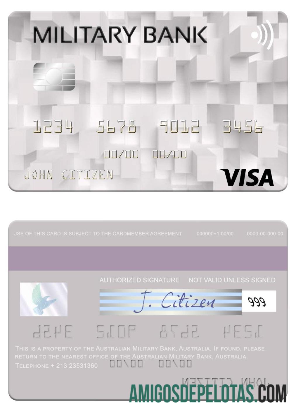 Australia Australian Military bank visa kartu desain