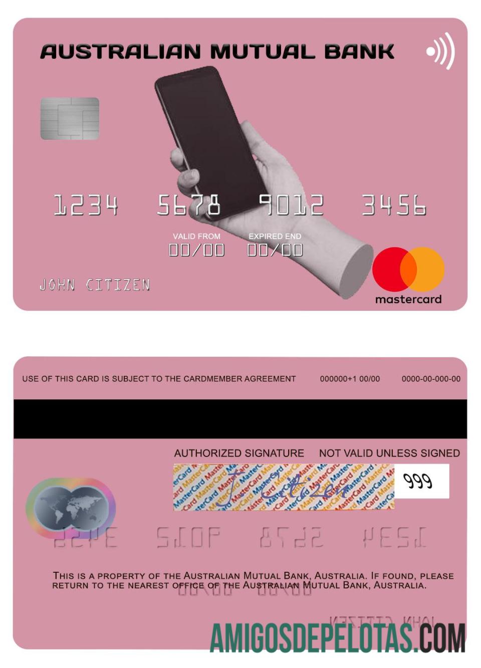 Australia Australian Mutual bank mastercard sampel