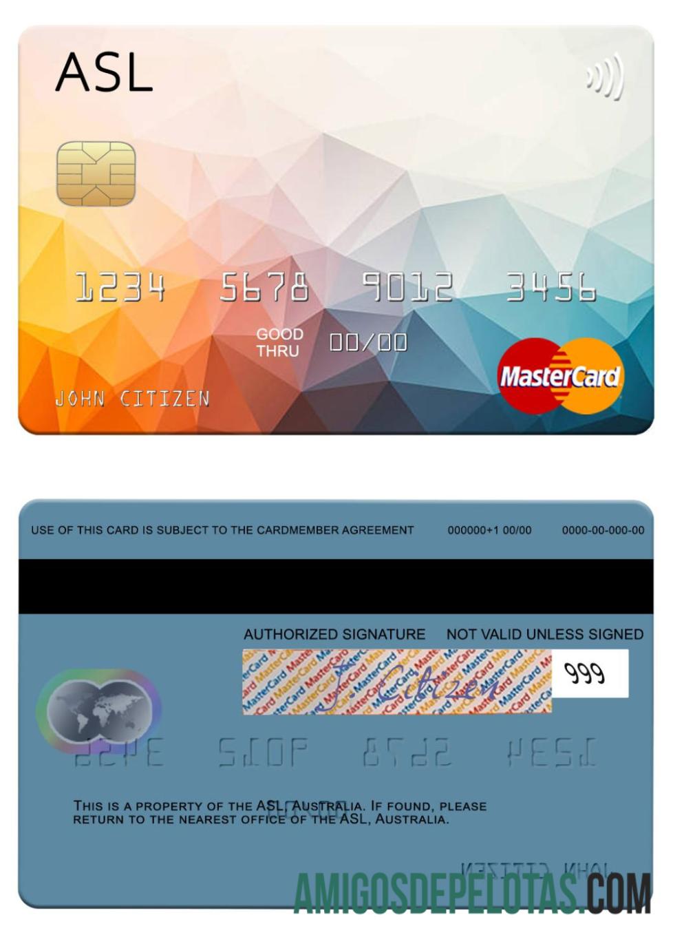Australia Australian Settlements Limited (ASL) mastercard desain
