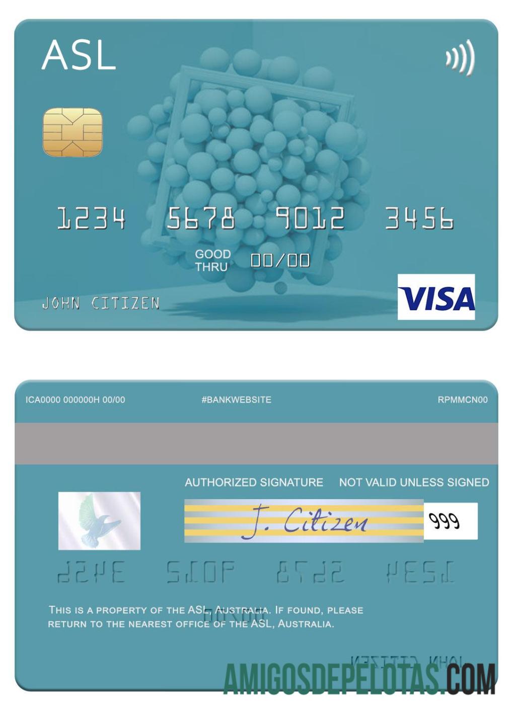 Australia Australian Settlements Limited (ASL) visa kartu desain