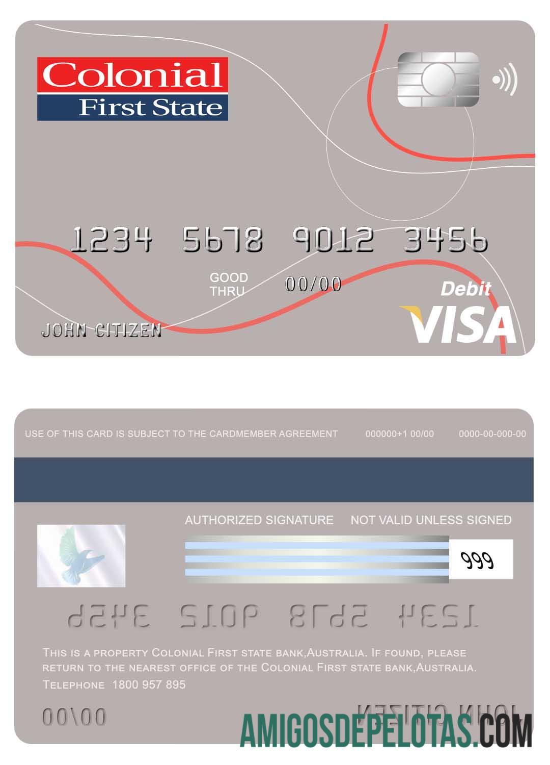 Australia Colonial First State bank visa kartu templat