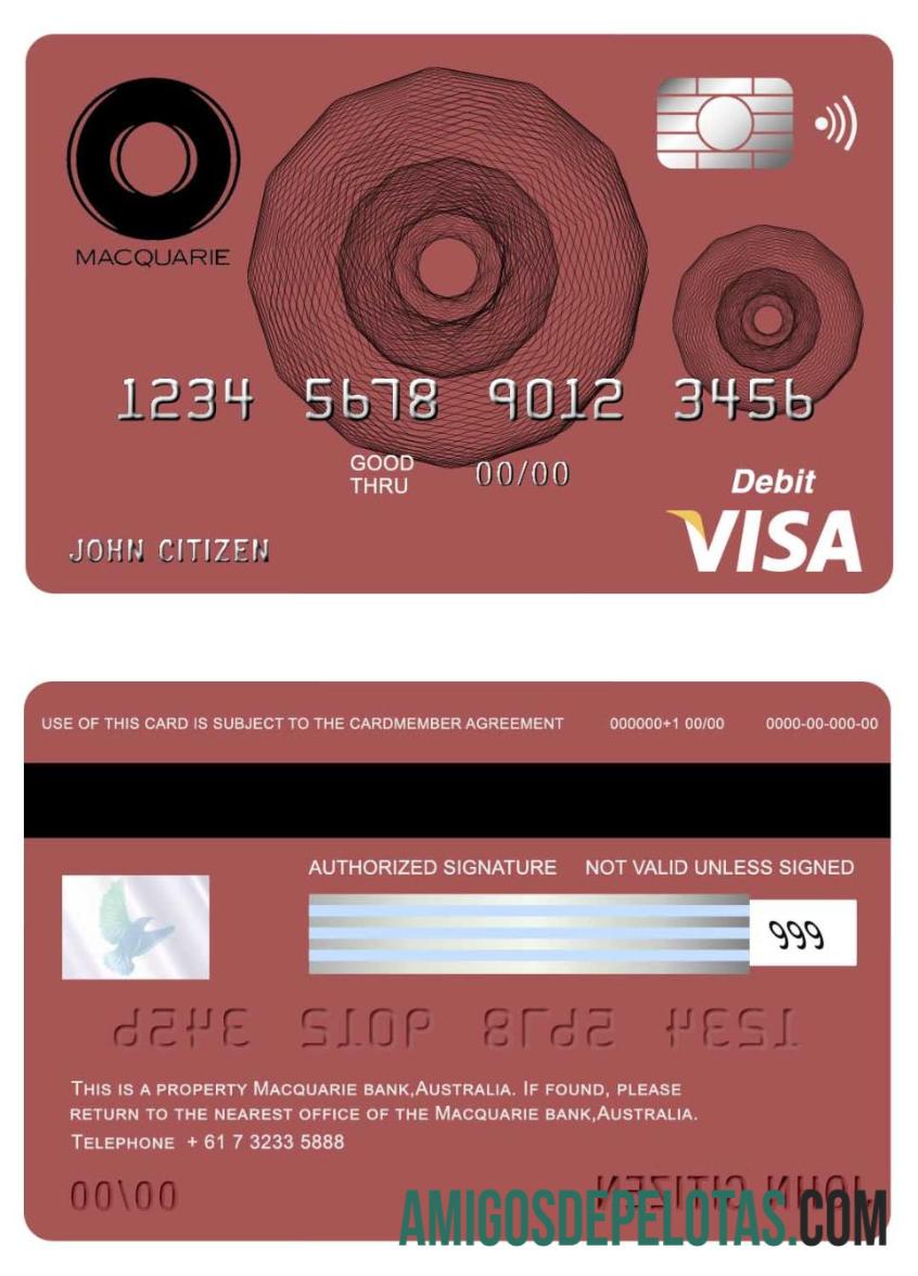 Australia Macquarie bank visa kartu sampel