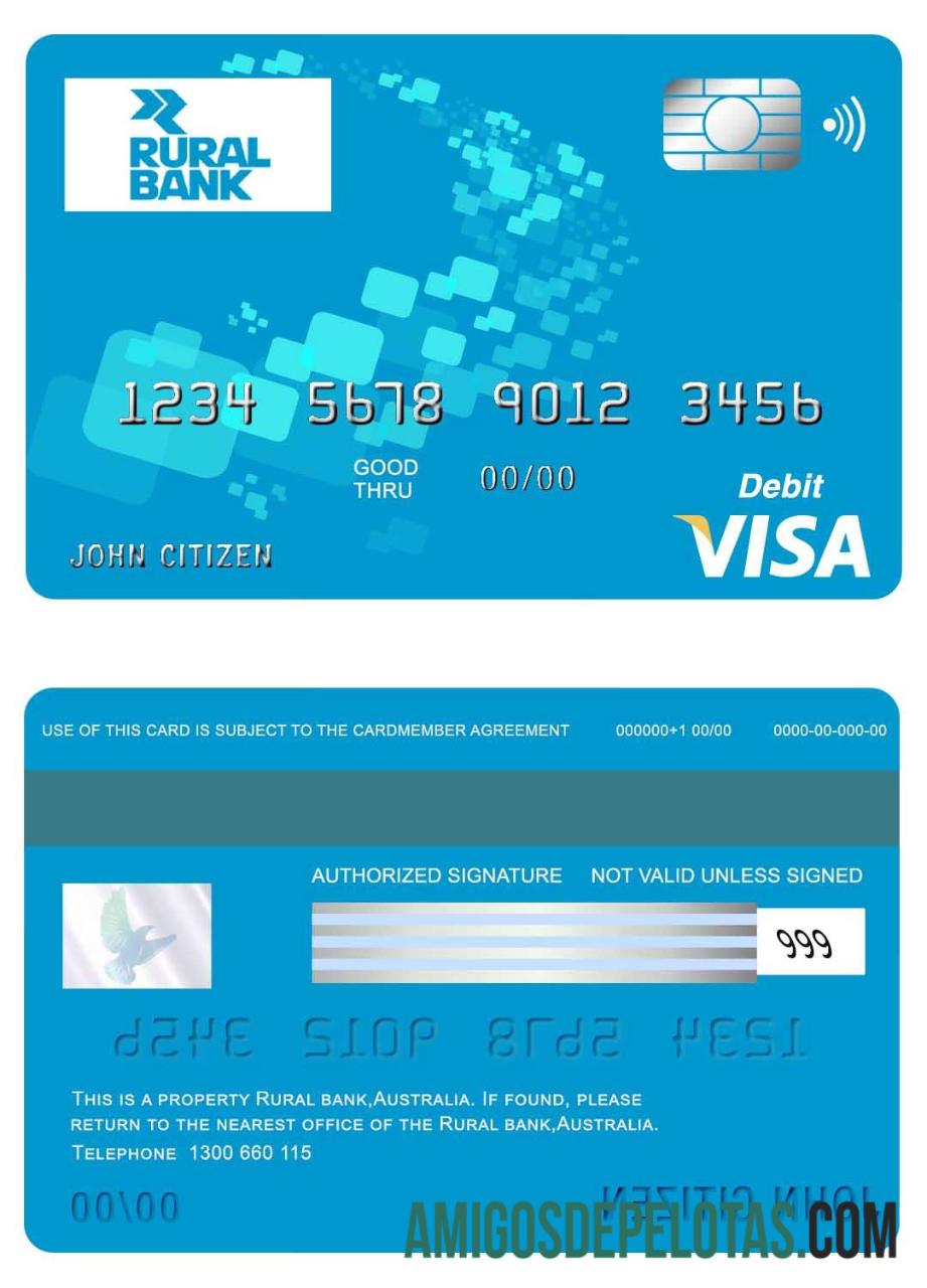 Australia Rural bank visa kartu sampel