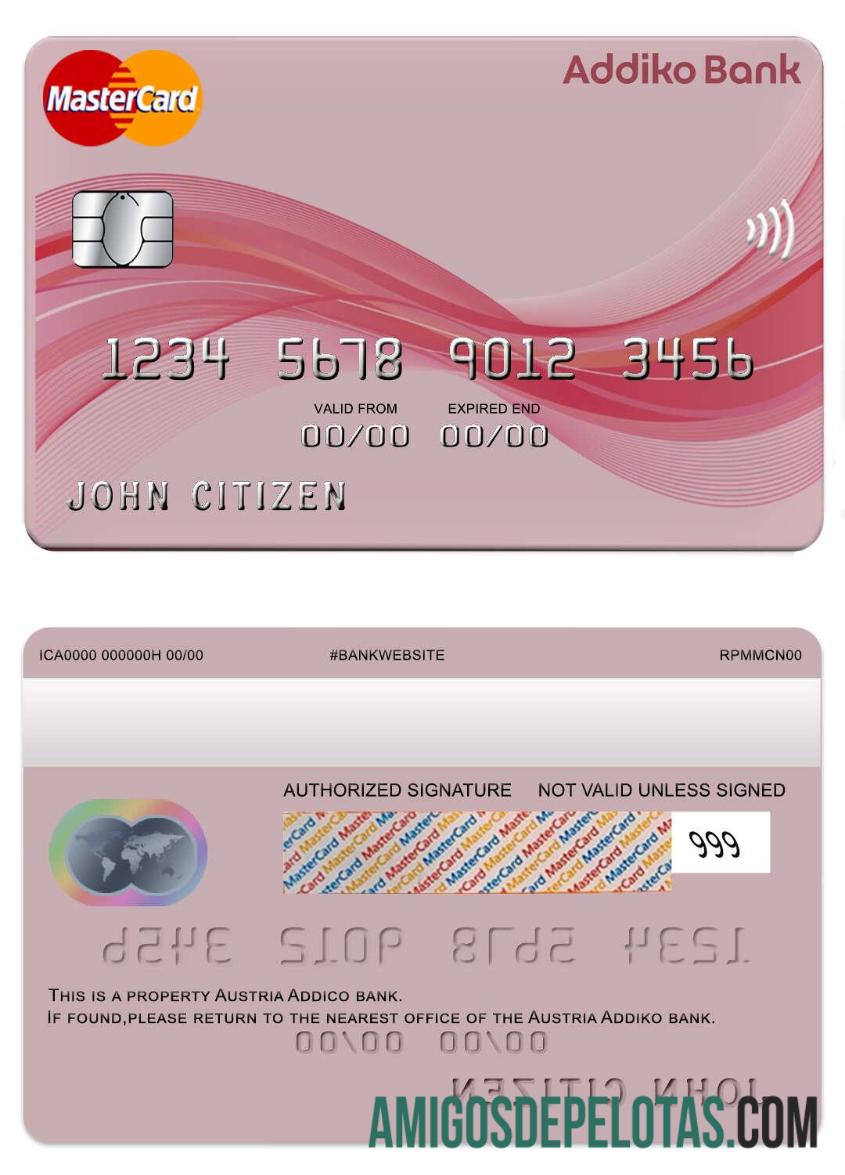 Austria Addiko bank mastercard sampel