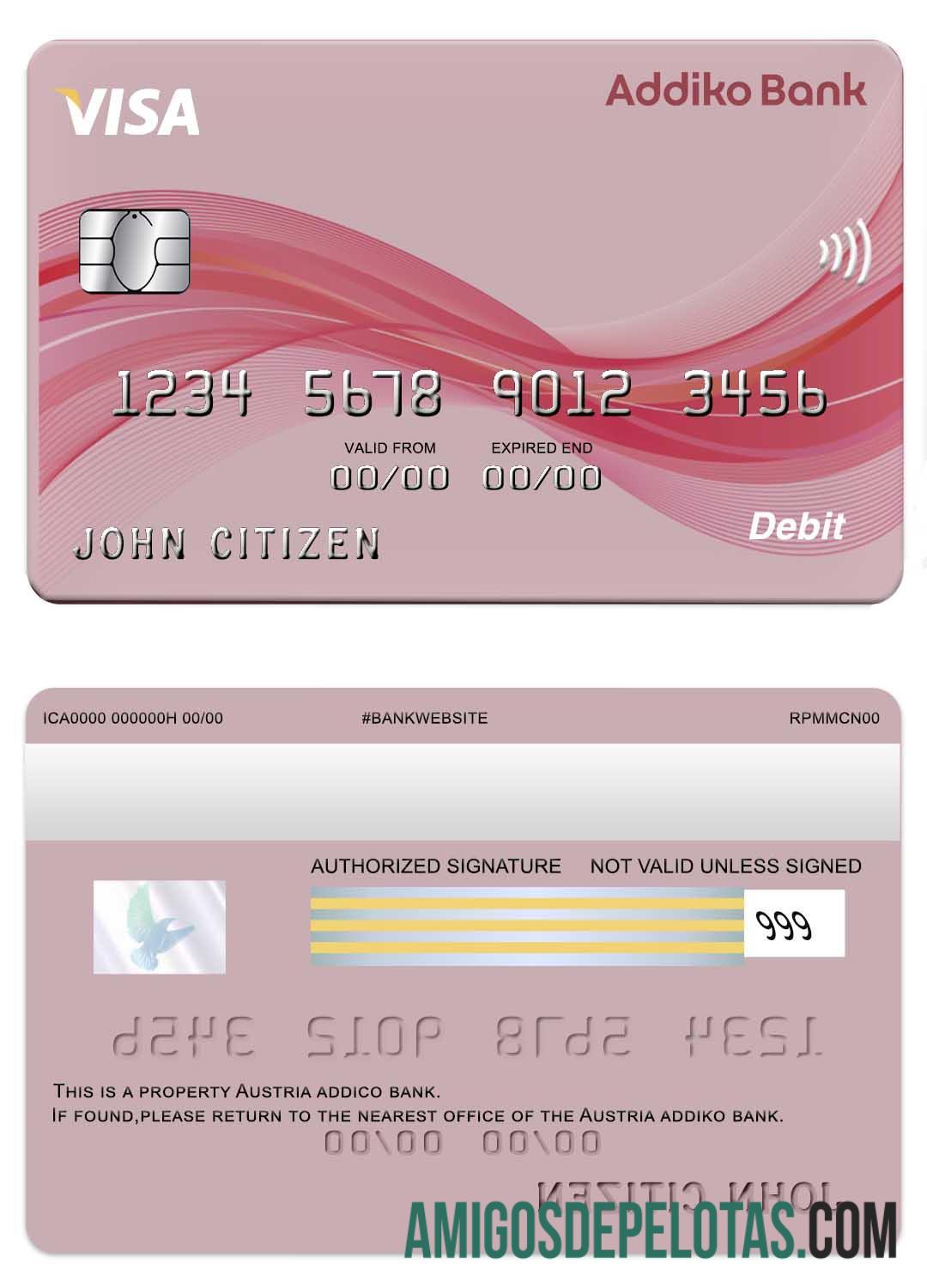 Austria Addiko bank visa kartu sampel
