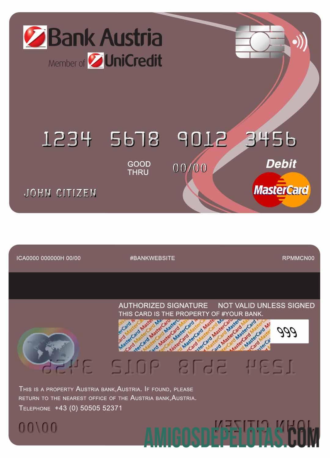 Austria bank Austria mastercard Debit kartu desain