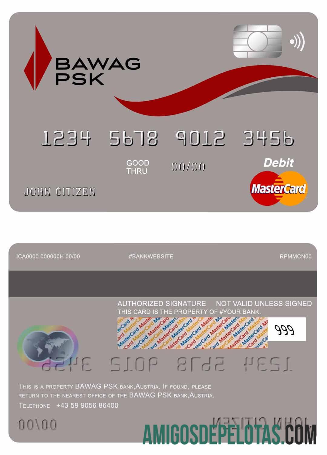 Austria Bawag PSK bank mastercard sampel