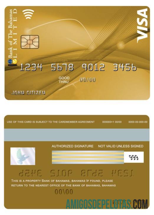 Bahama bank of Bahama visa Gold kartu with BOB My Rewards sampel