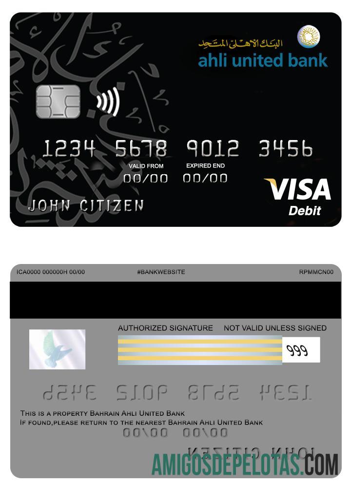 Bahrain Ahli United bank visa kartu sampel