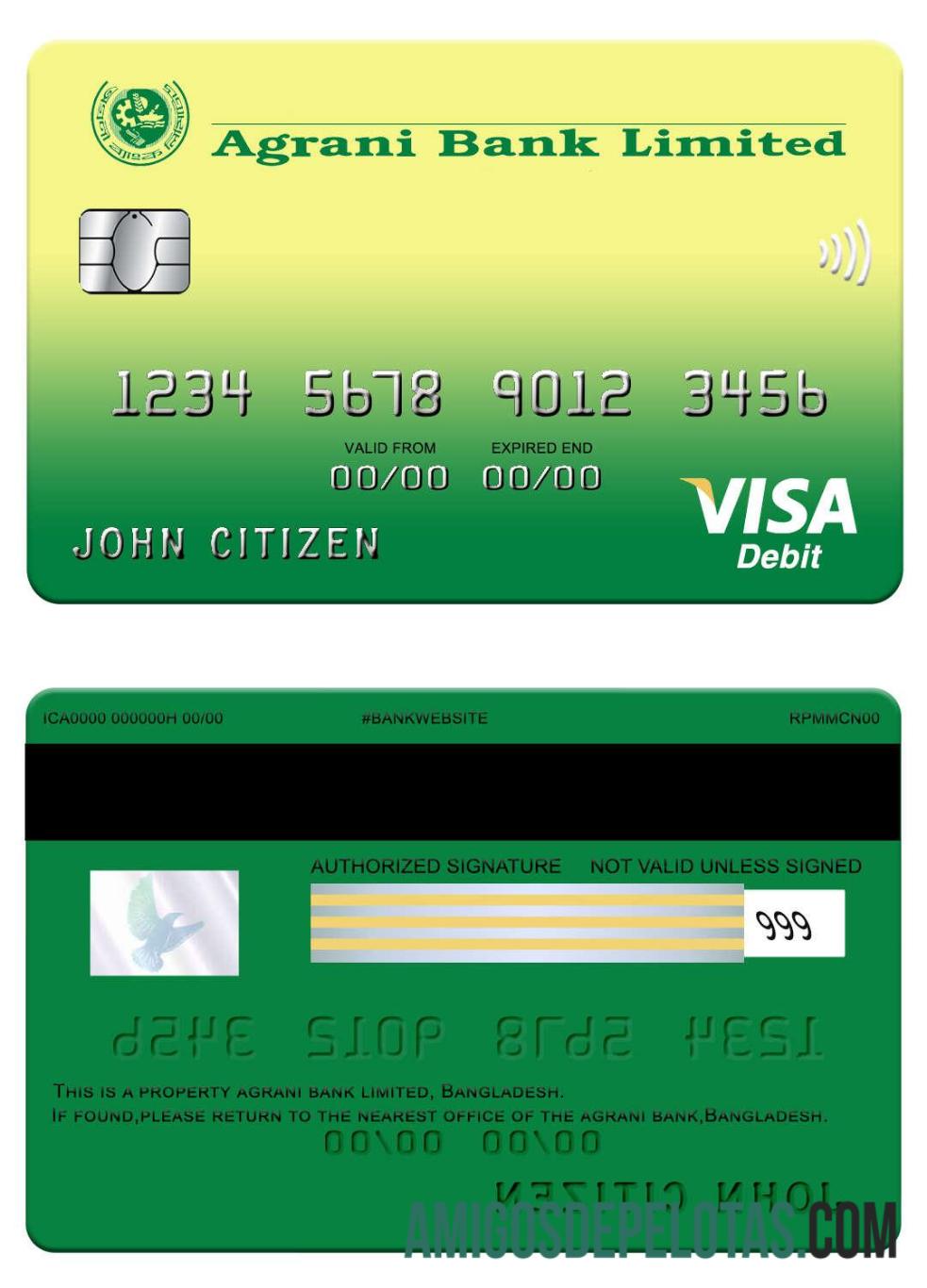 Bangladesh Agrani bank visa kartu desain