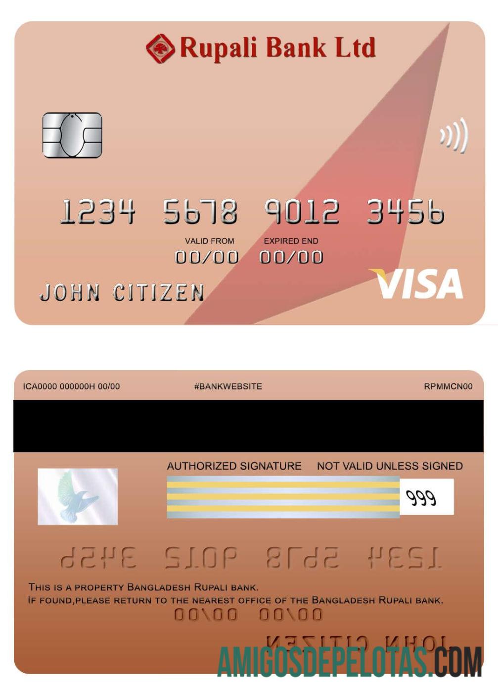 Bangladesh Rupali bank visa kartu templat