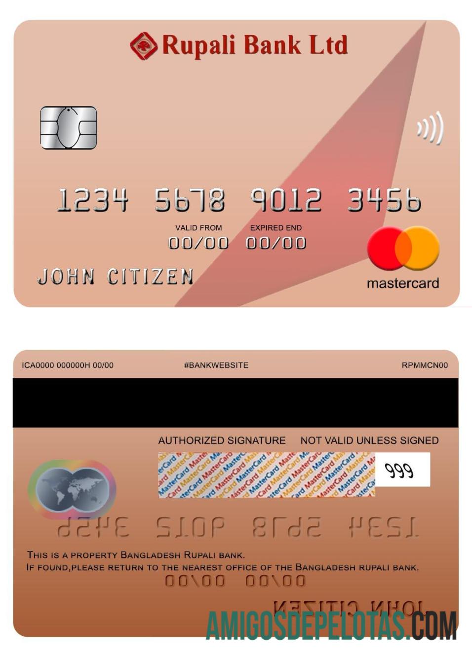 Bangladesh Rupali bank,mastercard sampel