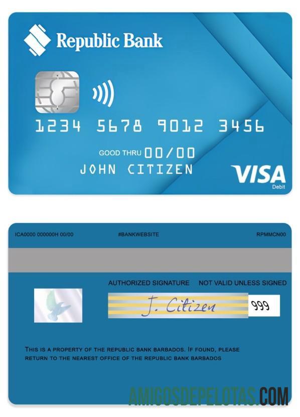 Barbados Republic bank visa Debit kartu templat