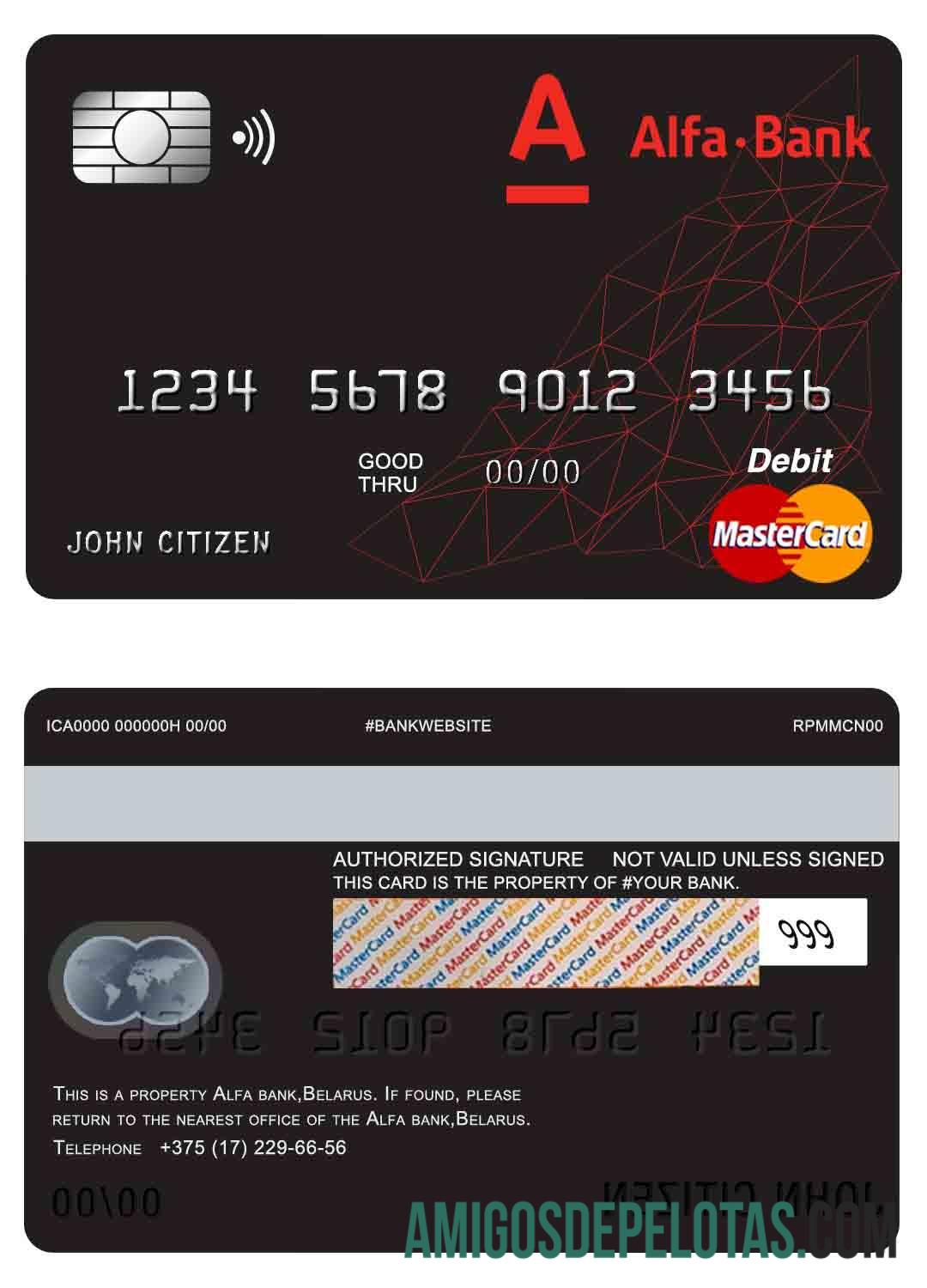 Belarus Alfa bank master Debit kartu desain