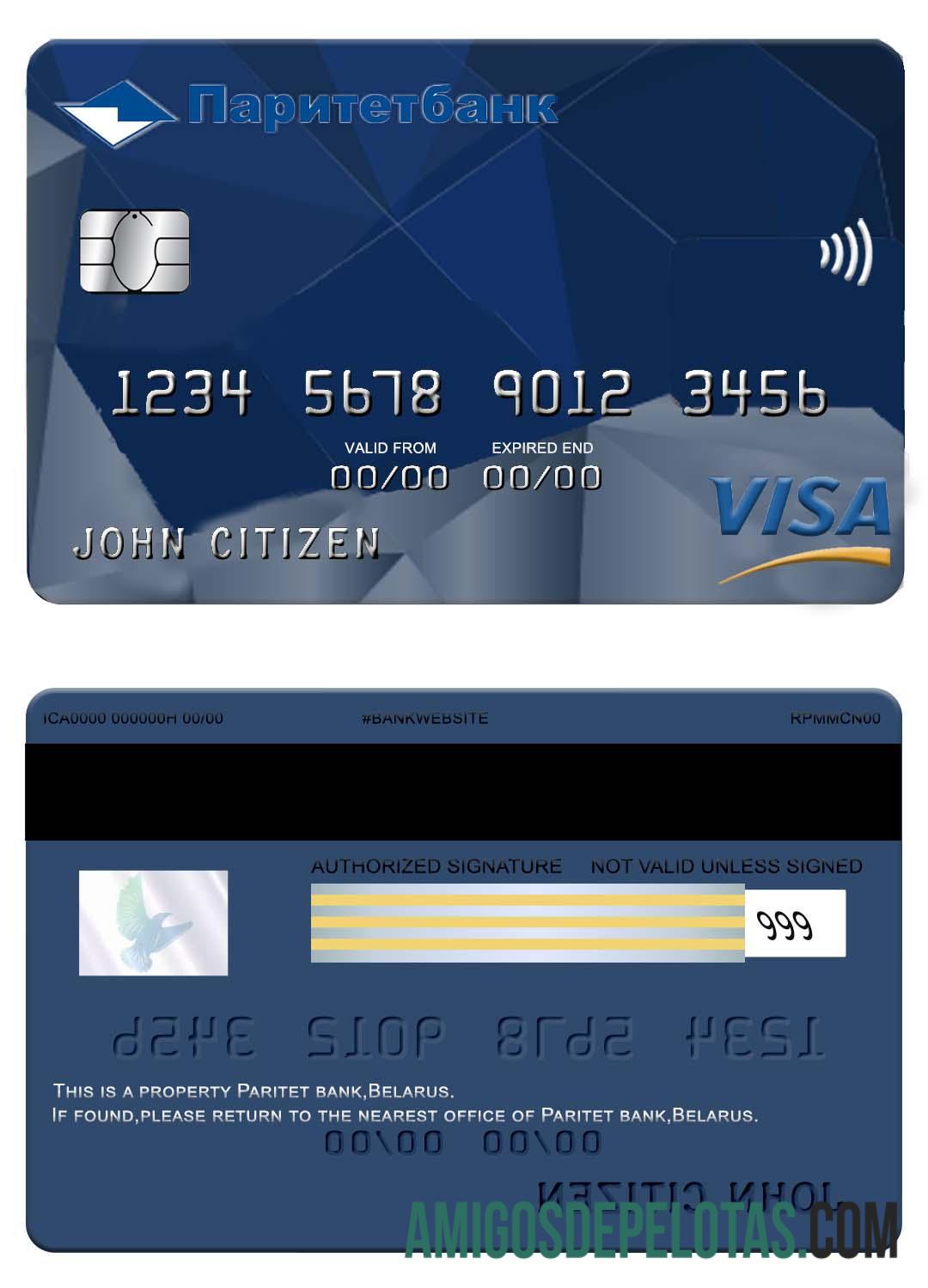 Belarus Paritet bank visa kartu sampel