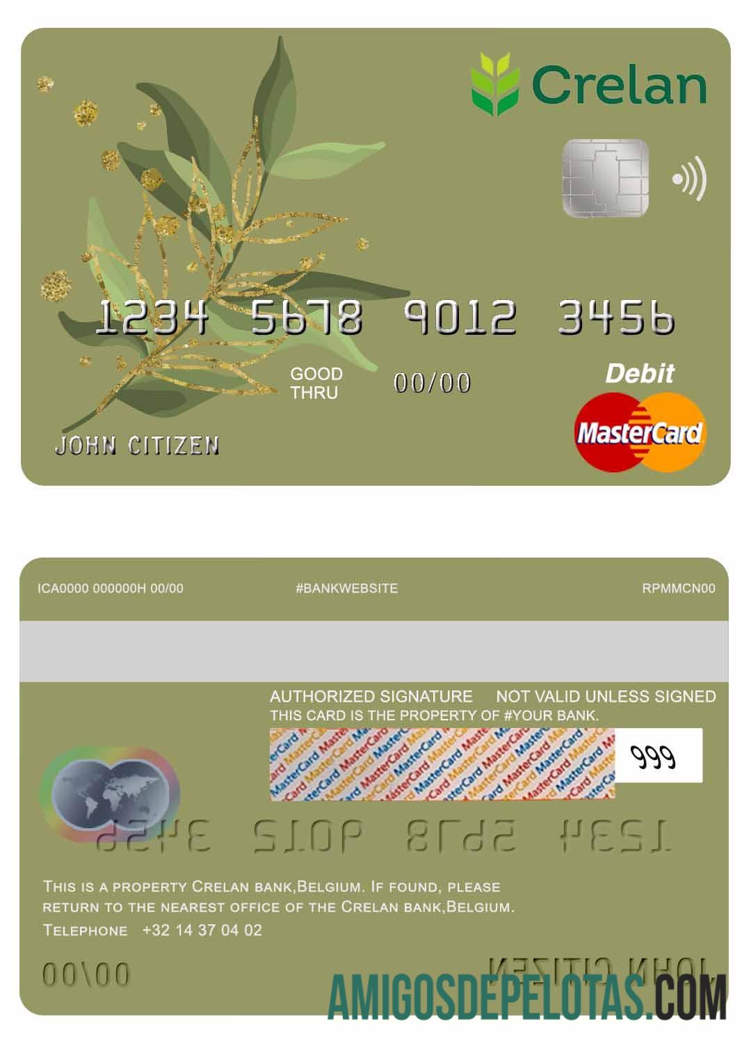 Belgia Crelan bank mastercard Debit kartu pratinjau